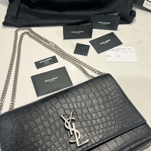 SAINT LAURENT - crocodile effect large Kate bag black - Picture 2 of 16